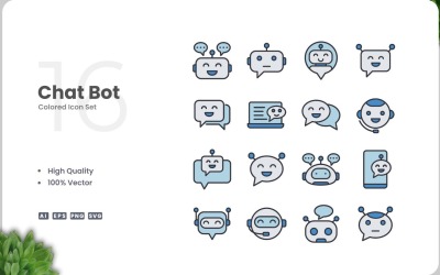 16 Sada barev ikon Chat Bot