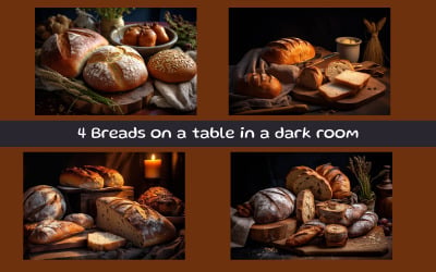 Breads on a table in a dark room
