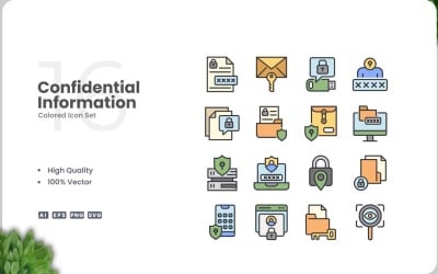 Conjunto de 16 colores de iconos de información confidencial