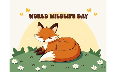 Cute Cartoon Fox Celebrating World Wildlife Day Illustration