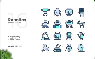 Ensemble de 16 couleurs d&amp;#39;icônes robotiques