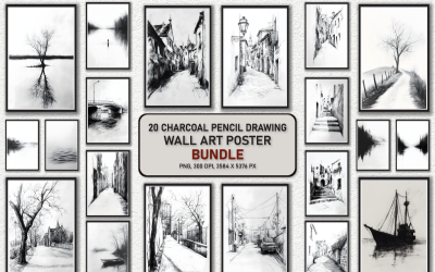 Pacchetto poster da parete con disegno a matita e carboncino