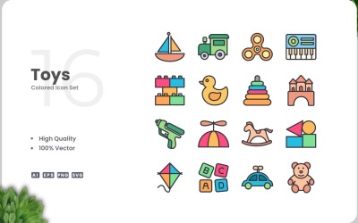 Collezione di 16 icone di giocattoli colorati