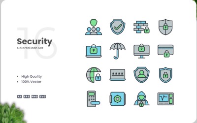 Conjunto de 16 colores de iconos de seguridad