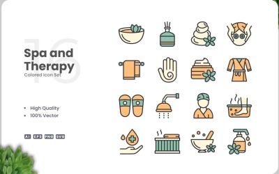 16 Spa and Therapy Icon Color Set