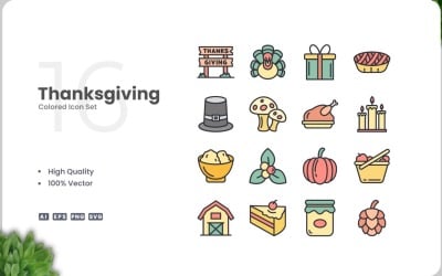 16 Thanksgiving Icon Color Set
