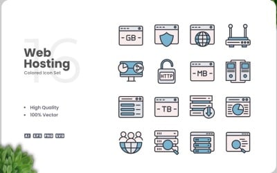16 Web Hosting ikon színkészlet