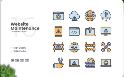 16 Website Maintenance Icon Color Set