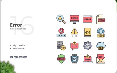 Colección de colores de 16 iconos de error