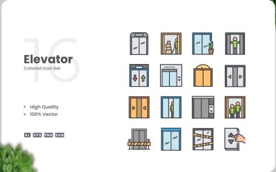 Conjunto de 16 colores de iconos de ascensor