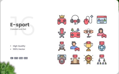 Ensemble de 16 couleurs d&amp;#39;icônes E-sport