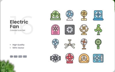 16 Electric Fan Icon Color Set