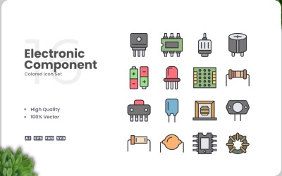 16 Electronic Component Icon Color Set