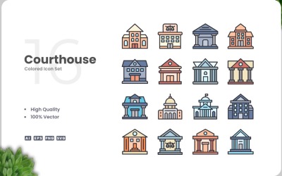 16 Farbsatz für Gerichtsgebäudesymbole