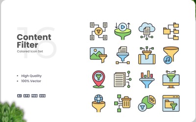 16 Набір кольорів значка фільтра вмісту