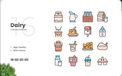 16 Collezione di icone colorate di latticini
