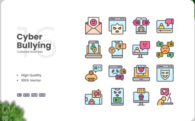 16 Cyber Bullying Icon Color Set