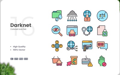 16 Darknet-pictogramkleurenset
