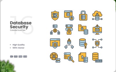 Conjunto de 16 colores de iconos de seguridad de bases de datos