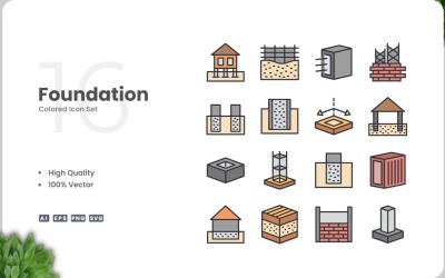 Conjunto de 16 colores de iconos de la Fundación