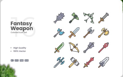16 Fantasy Weapon Icon Color Set