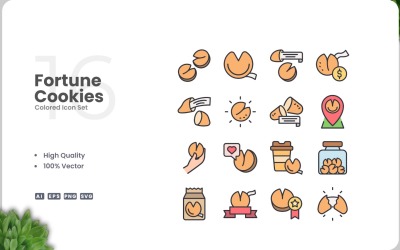 16 Fortune Cookies Icon Color Set