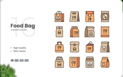 16 个食品袋图标颜色集