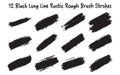 12 Black Long Line Rustic Rough Brush Strokes