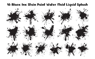 16 Black Ink Stain Paint Water Fluid Liquid Splash