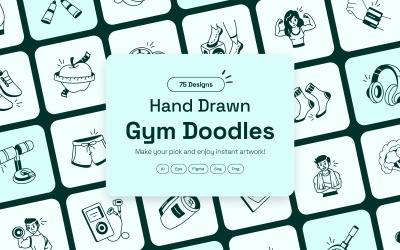 Современный набор иконок Doodle Gym