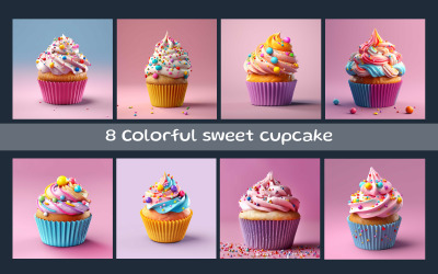 Colorful sweet cupcake AI image