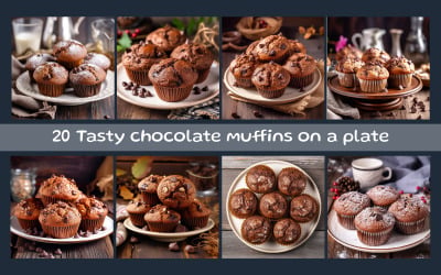 Gustosi muffin al cioccolato su un piatto