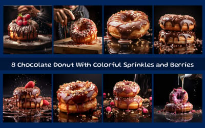 Chocolate Donut With Colorful Sprinkles and Berries