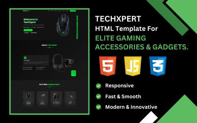 TechXpert – Elitní herní příslušenství a miniaplikace Šablona vstupní stránky HTML
