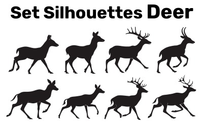 Állítsa be a sziluettek szarvas, vektor, könnyen szerkeszthető elszigetelt fehér background