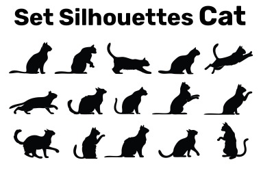 Ensemble de silhouettes de chat, vecteur, facile à modifier isolé sur fond blanc