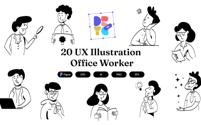 20 Zestaw ilustracji UX | Pracownik biurowy