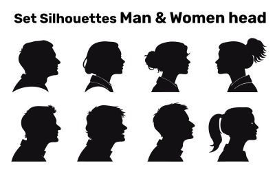 Set Silhouetten Man &amp;amp; vrouw hoofd pictogram, Vector, Gemakkelijk te bewerken geïsoleerd op witte achtergrond
