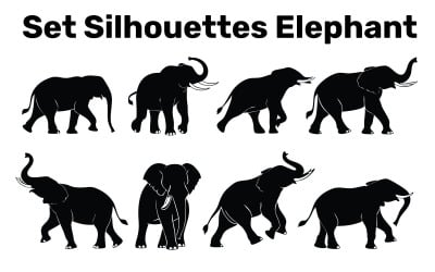 Ställ in silhuetter elefant, vektor, lätt att redigera, isolerad på vit bakgrund vektorillustrationer
