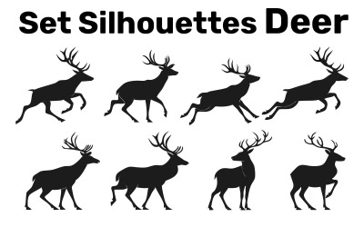 Ställ in silhuetter rådjur, lätt att redigera, vektor, isolerad på vit bakgrund