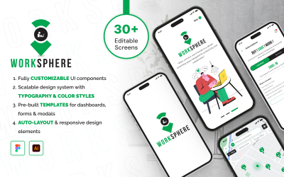 WorkSphere: aplikacja przestrzeni coworkingowej Figma UI Kit