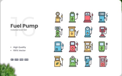 Ensemble de 16 couleurs d&amp;#39;icônes de pompe à carburant