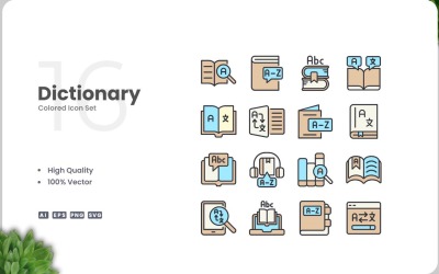 16 Dictionary Icon Color Set