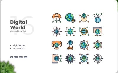 16 Digital World Icon Color Set