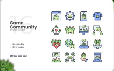 16 Oyun Topluluğu Simgesi Renk Seti