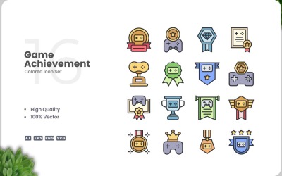 Sada barev 16 ikon herních úspěchů