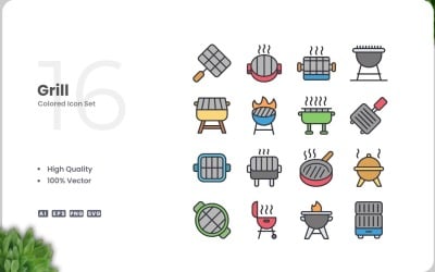 Colección de 16 colores de iconos de parrilla