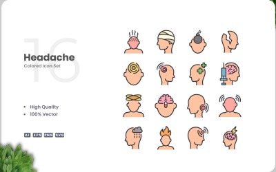 16 Headache Icon Color Set