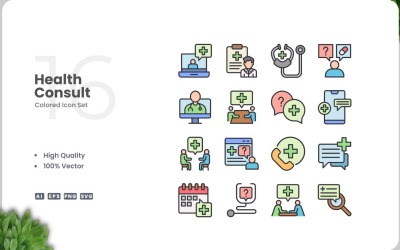 16 Health Consult Icon Color Set