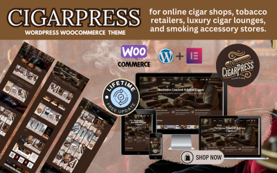 CigarPress — шаблон WordPress Woocommerce Elementor для сигар і тютюнових виробів